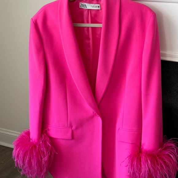 Zara Jackets & Coats Womens Straight Cut Feather Blazer Midpink
